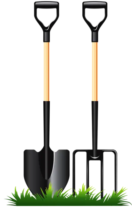 Garden Shovel and Fork in Fresh Grass