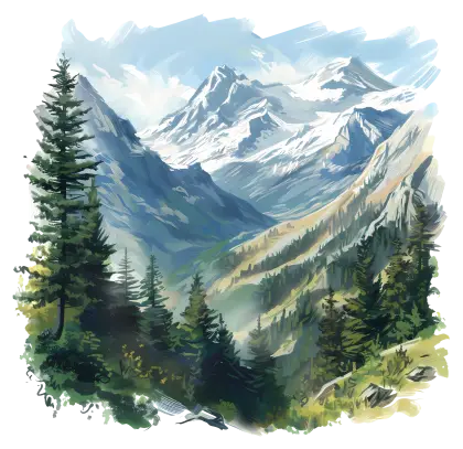 Serene Mountain Landscape Painting with Forest