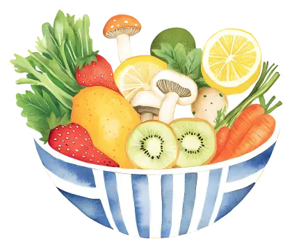 Bowl of Fresh Fruits and Vegetables