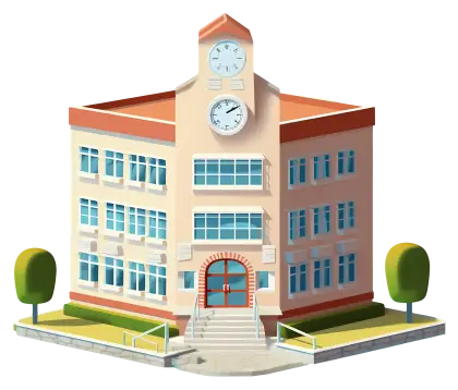 School Building with Clock on Facade