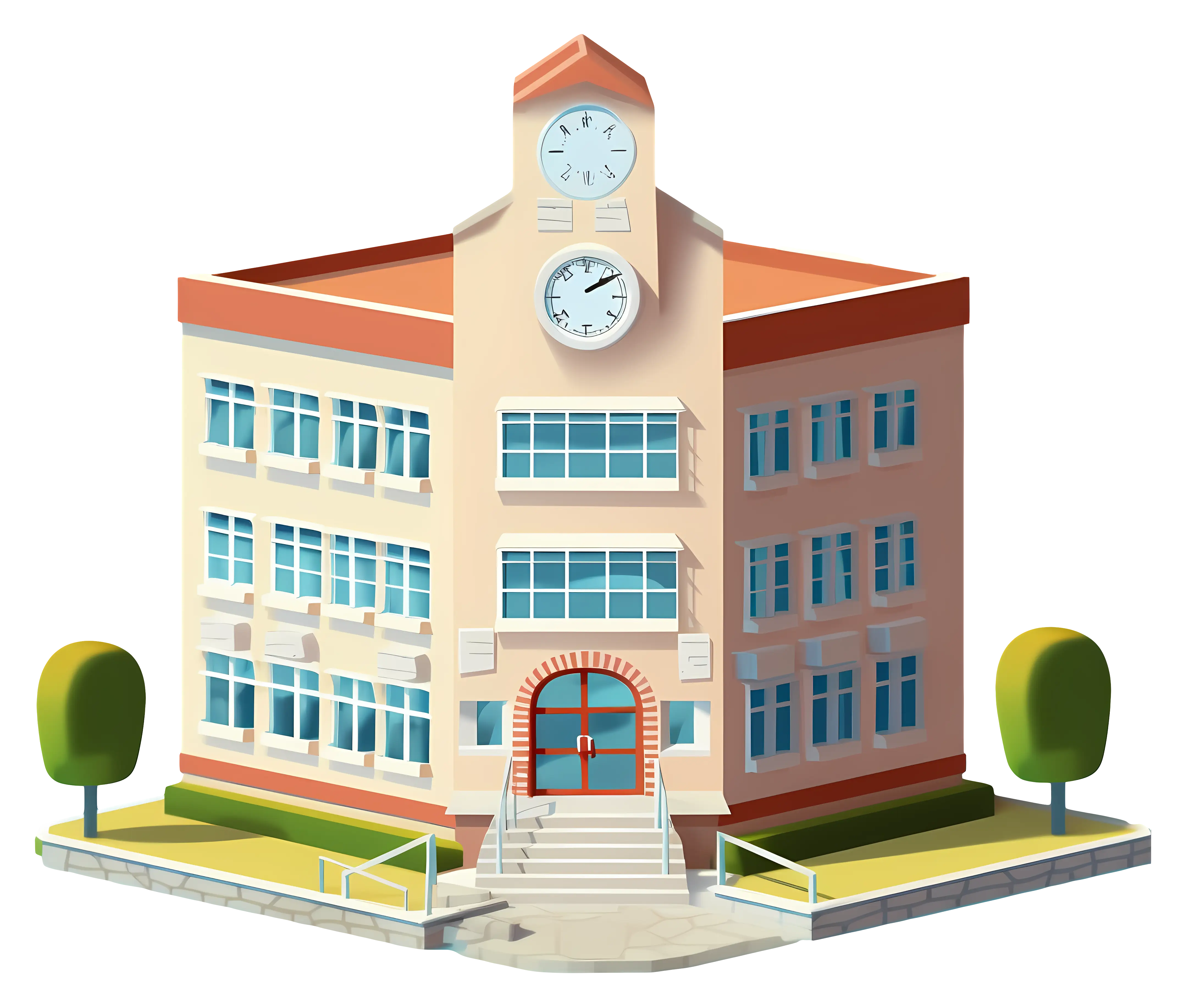 School Building with Clock on Facade