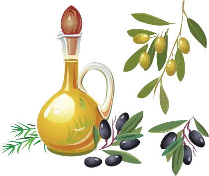 Golden Olive Oil Bottle with Fresh Olives