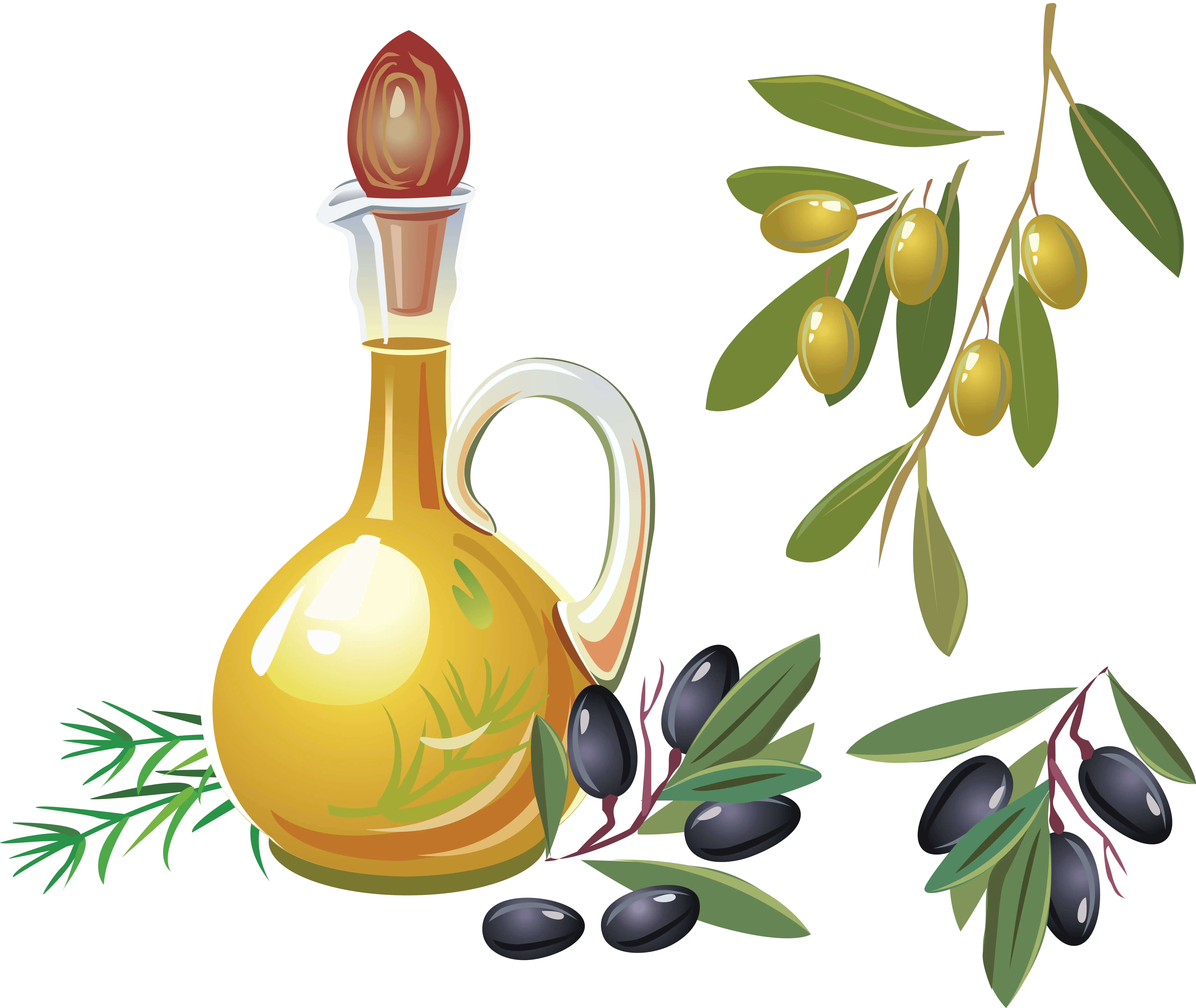 Golden Olive Oil Bottle with Fresh Olives