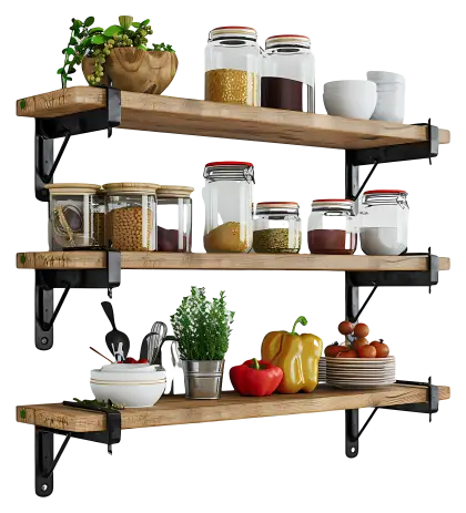 Kitchen Shelves with Jars and Vegetables