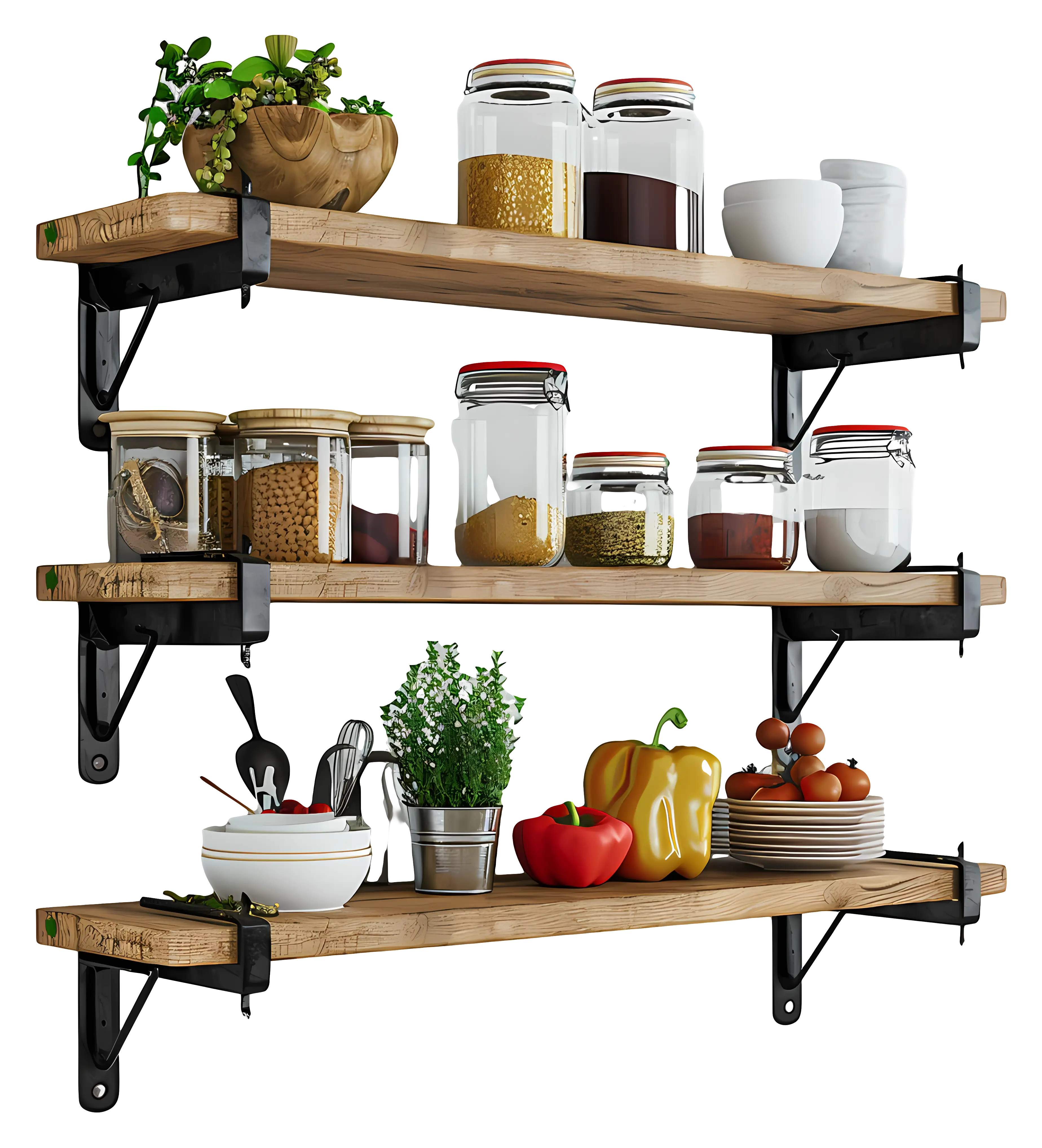Kitchen Shelves with Jars and Vegetables