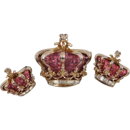 Gold and Pink Crown Brooches