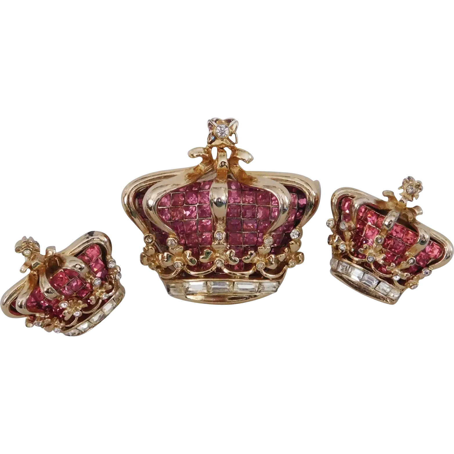 Gold and Pink Crown Brooches