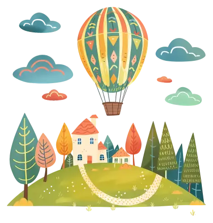 Hot Air Balloon Over Scenic Landscape
