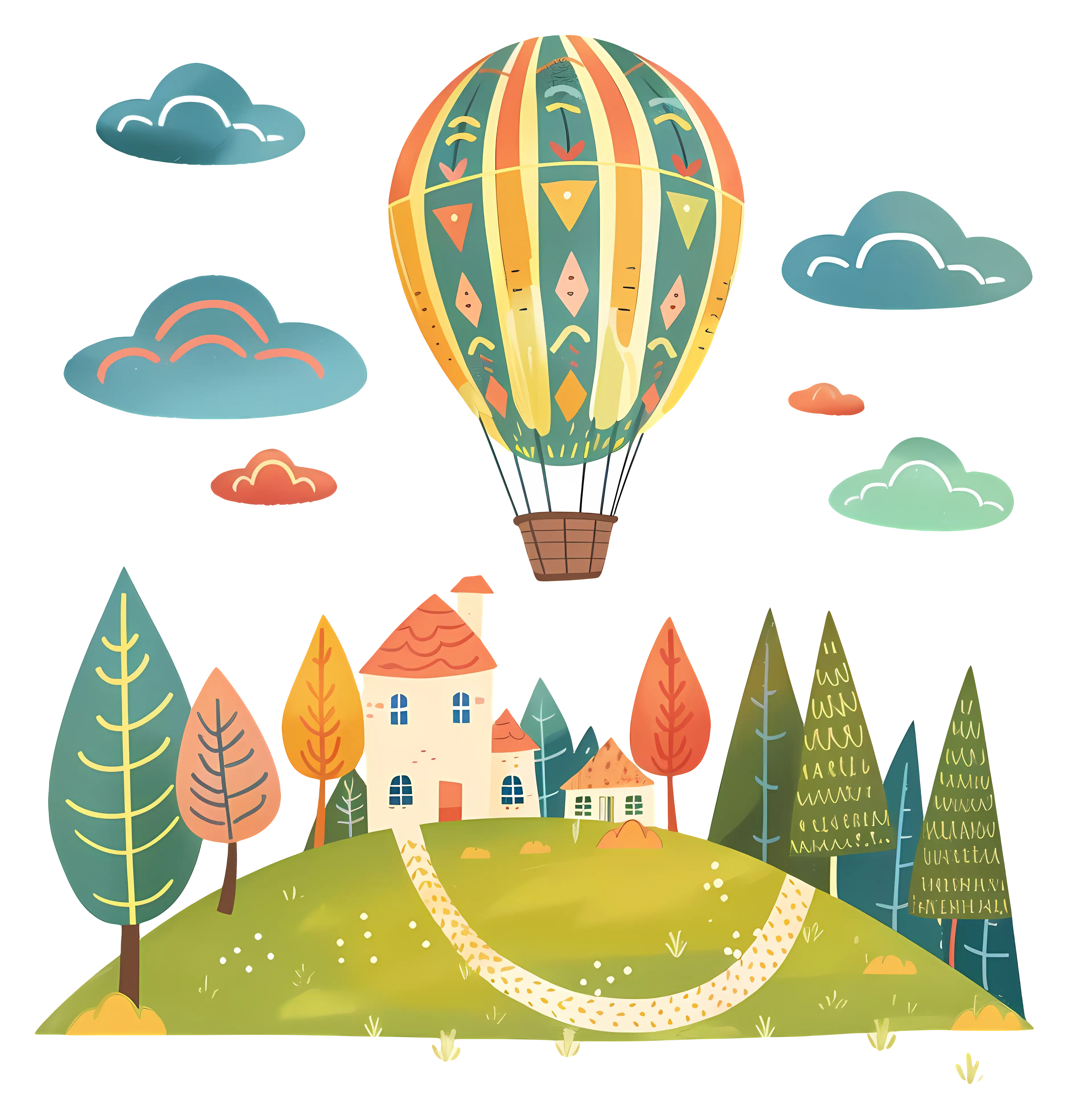 Hot Air Balloon Over Scenic Landscape
