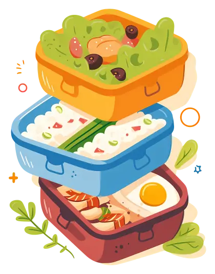Colorful Lunch Boxes with Healthy Meals