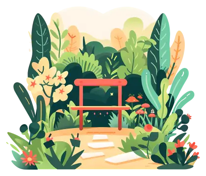 Garden Bench Illustration in a Lush Park