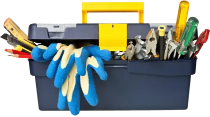 Toolbox with Tools and Blue Gloves