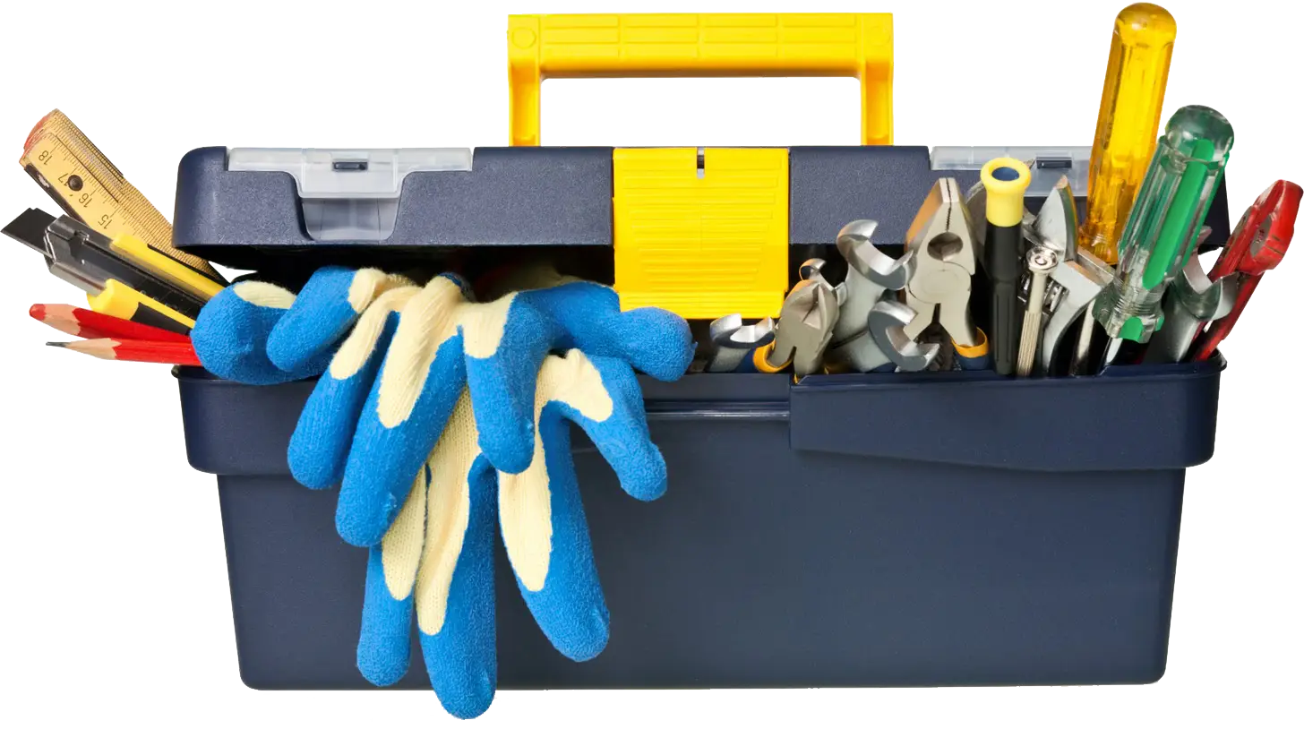 Toolbox with Tools and Blue Gloves
