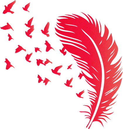 Red Feather with Birds Illustration for Freedom Concept