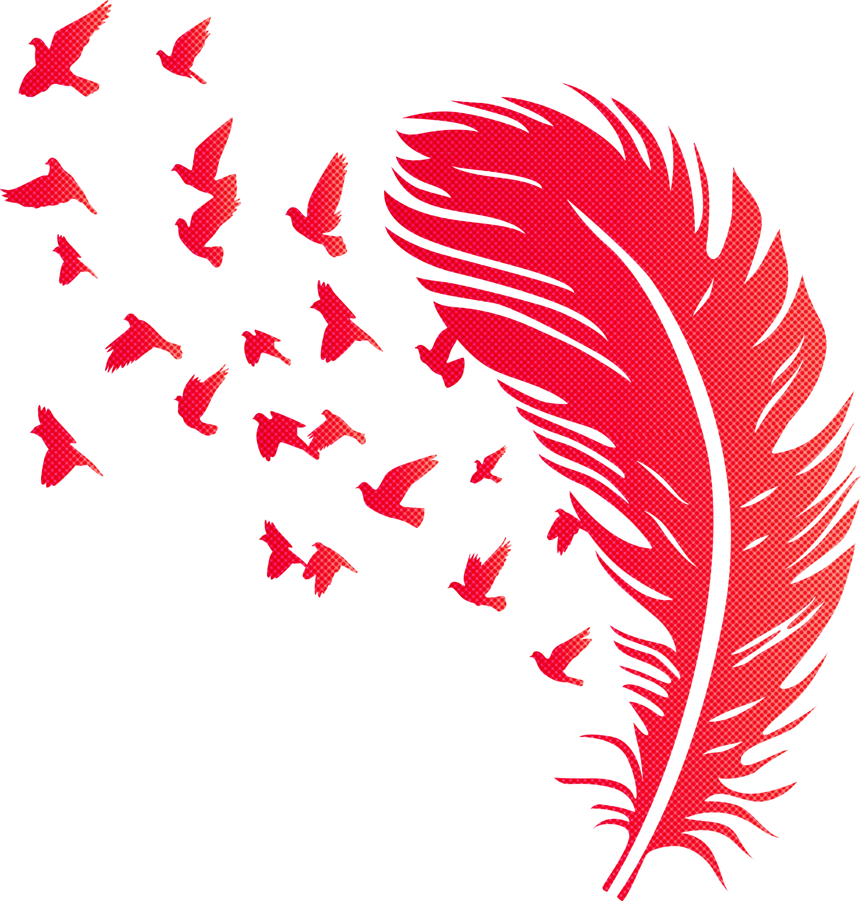 Red Feather with Birds Illustration for Freedom Concept