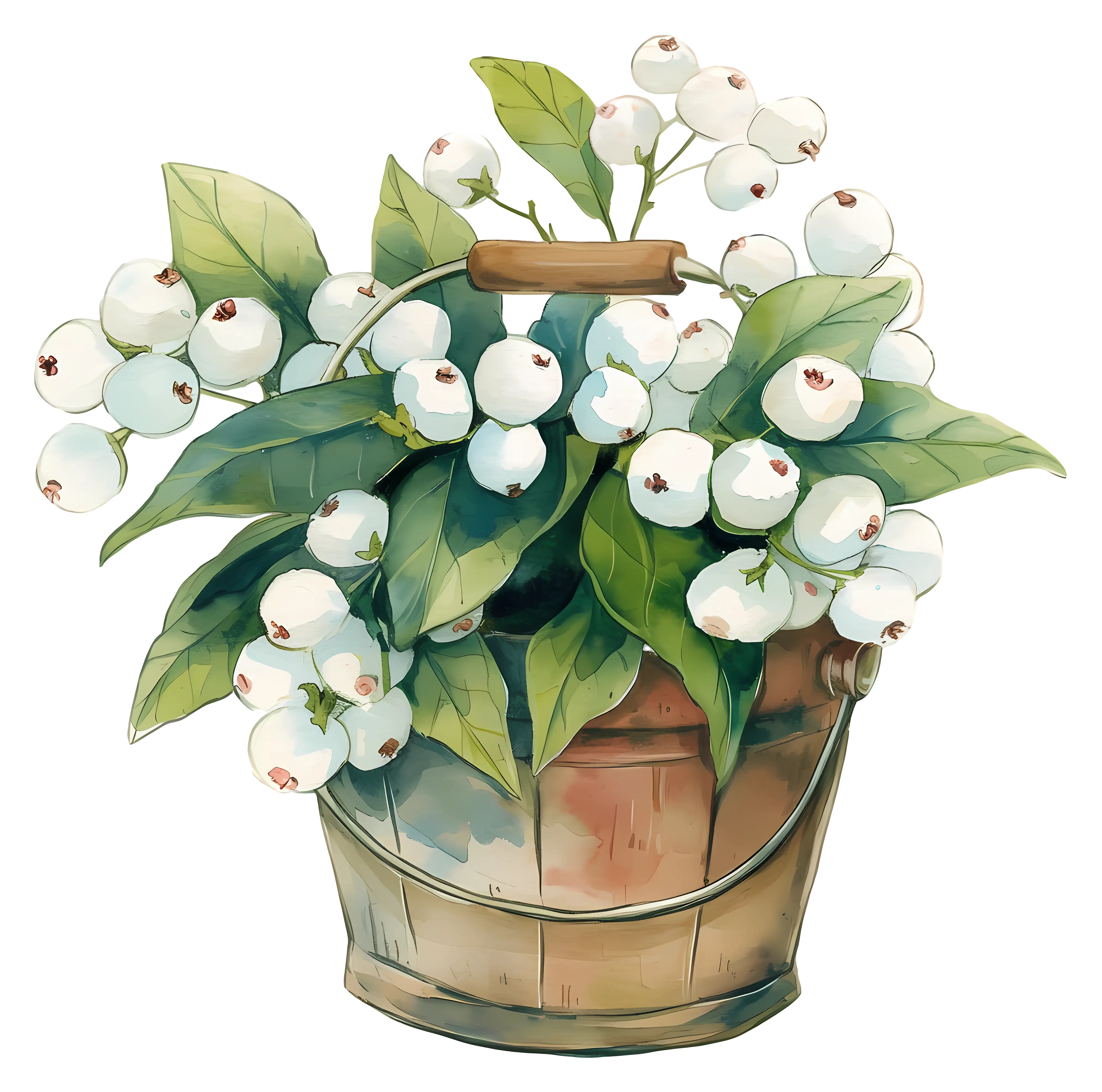White Berries in Metal Bucket