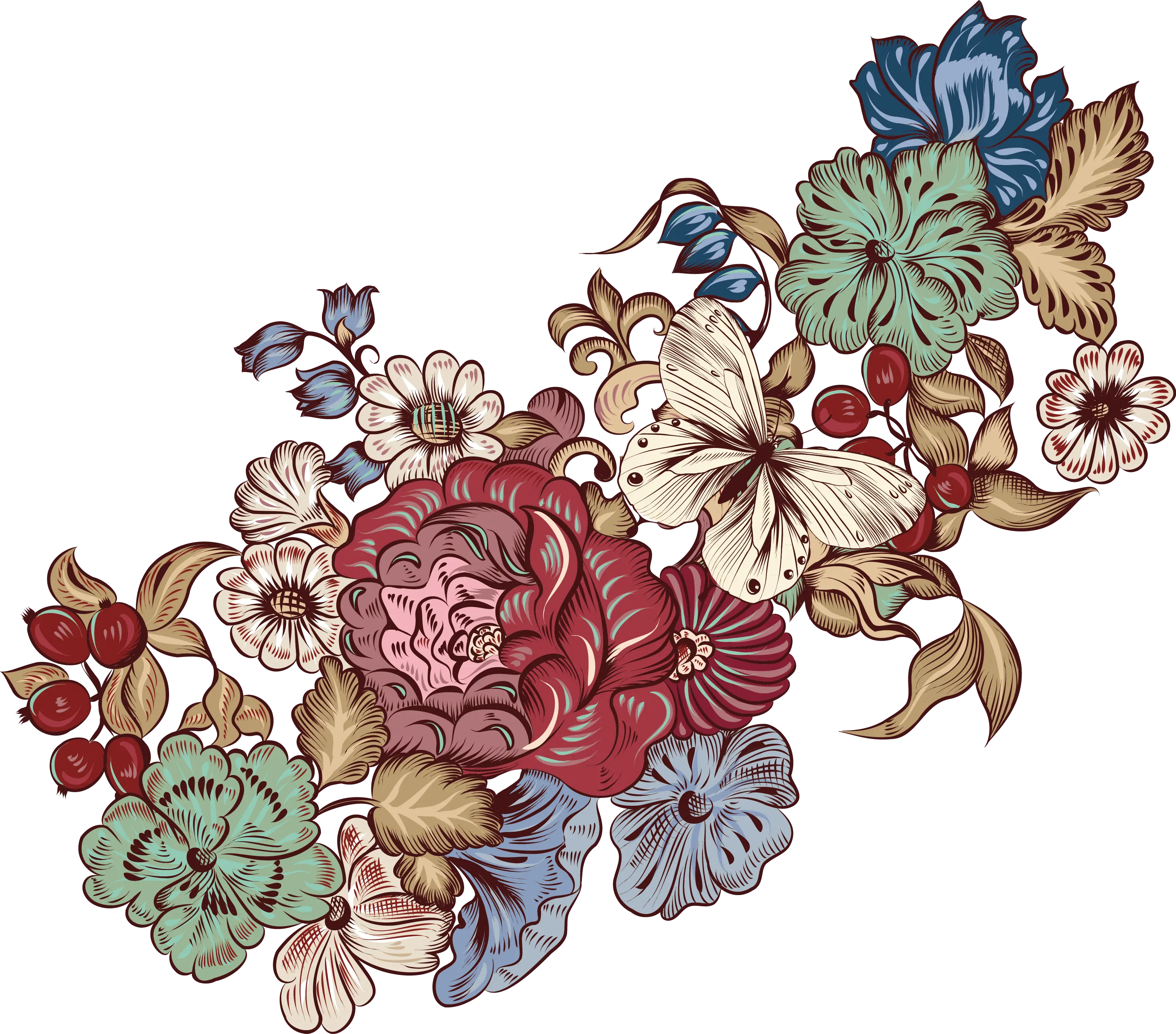 Vintage Floral Pattern with Butterfly