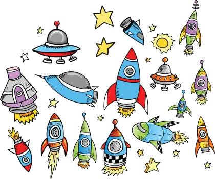Cartoon Rockets and Spaceships Illustration