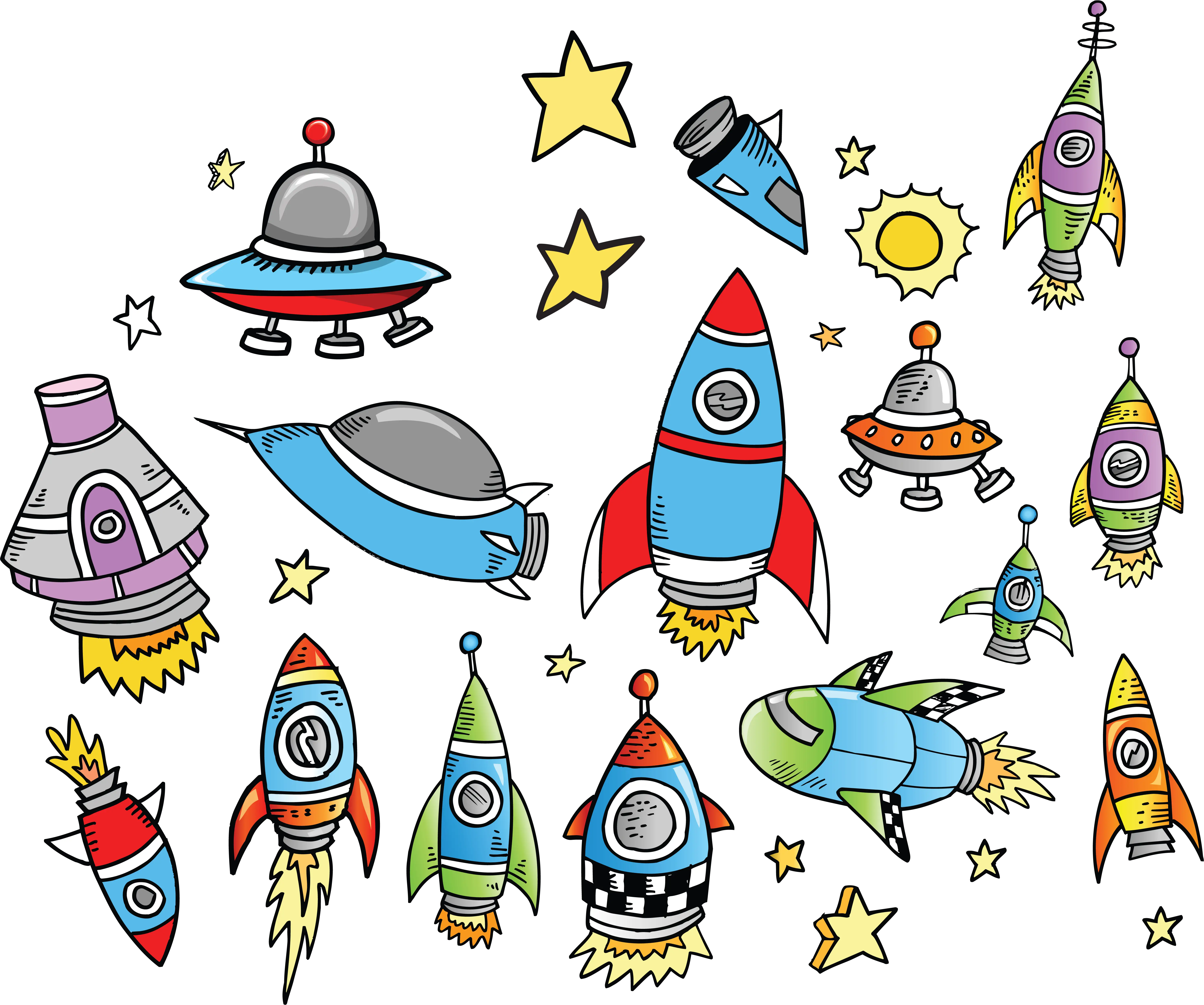Cartoon Rockets and Spaceships Illustration