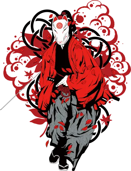 Masked Samurai in Red Robe