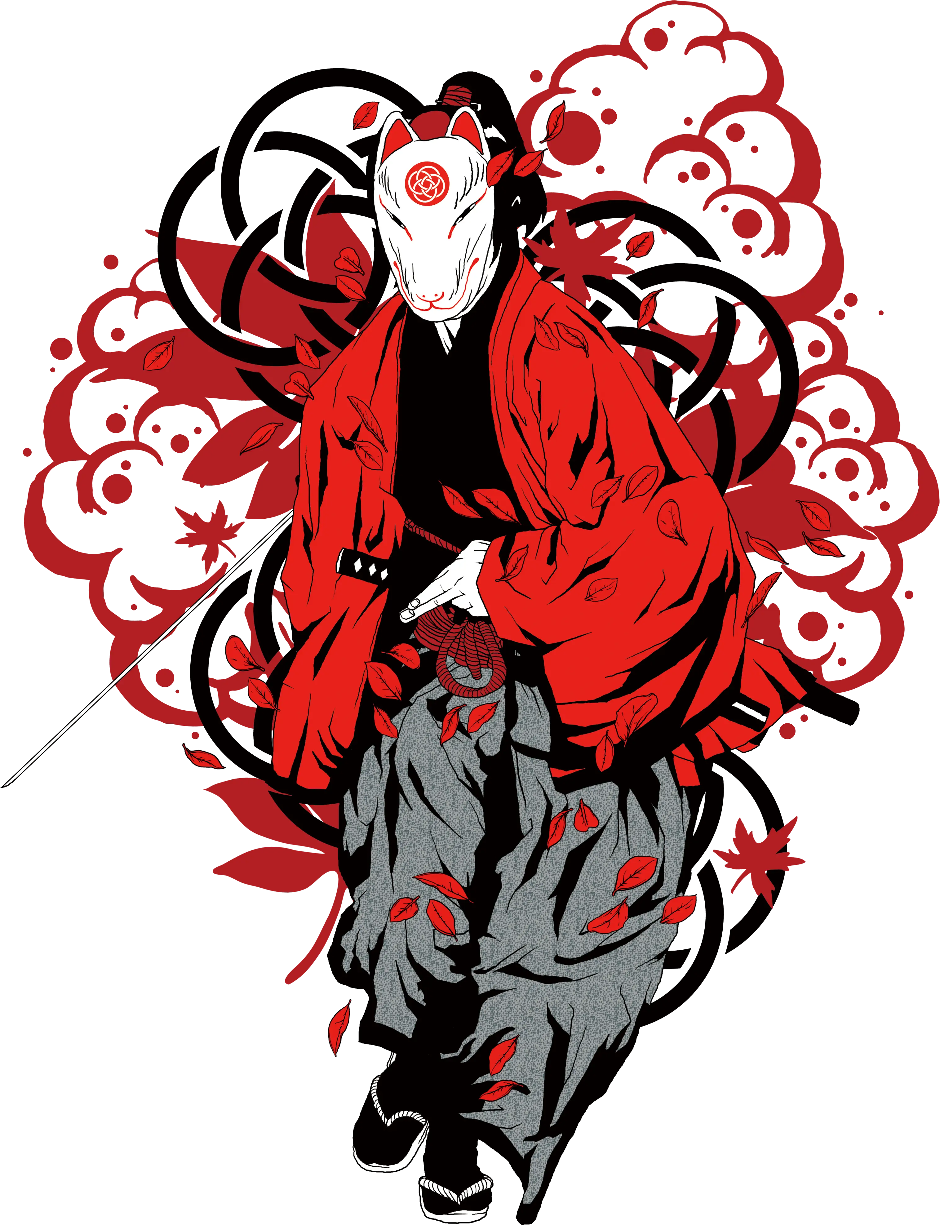 Masked Samurai in Red Robe