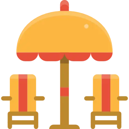 Yellow Beach Umbrella with Two Chairs for Summery Setup