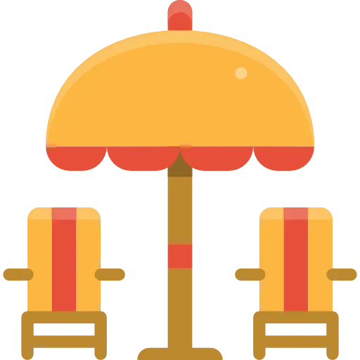 Yellow Beach Umbrella with Two Chairs for Summery Setup