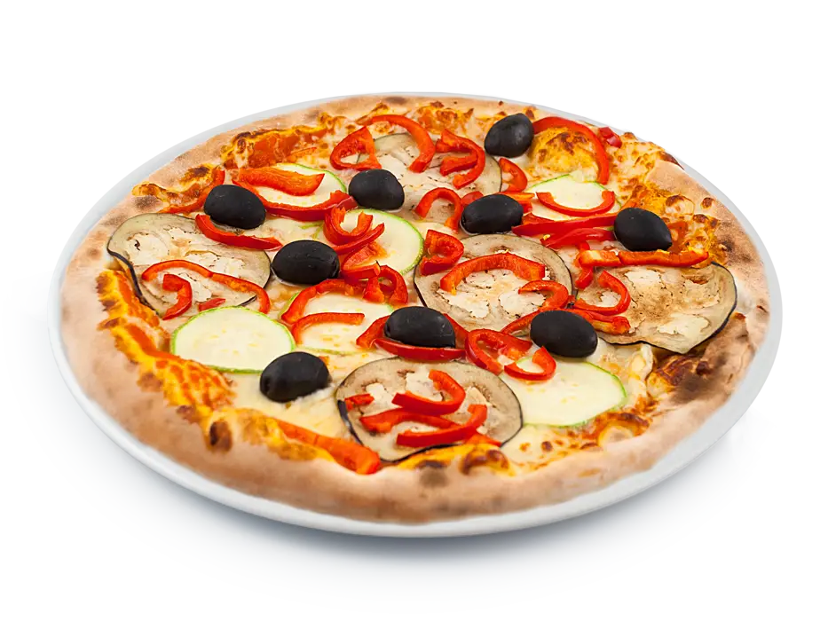 Vegetarian pizza with zucchini and olives