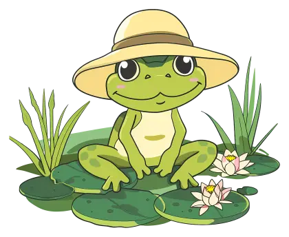 Cartoon Green Frog on Lily Pad with a Hat