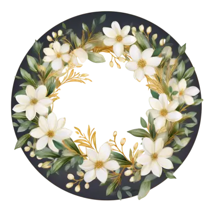 White Floral Wreath on Dark Background