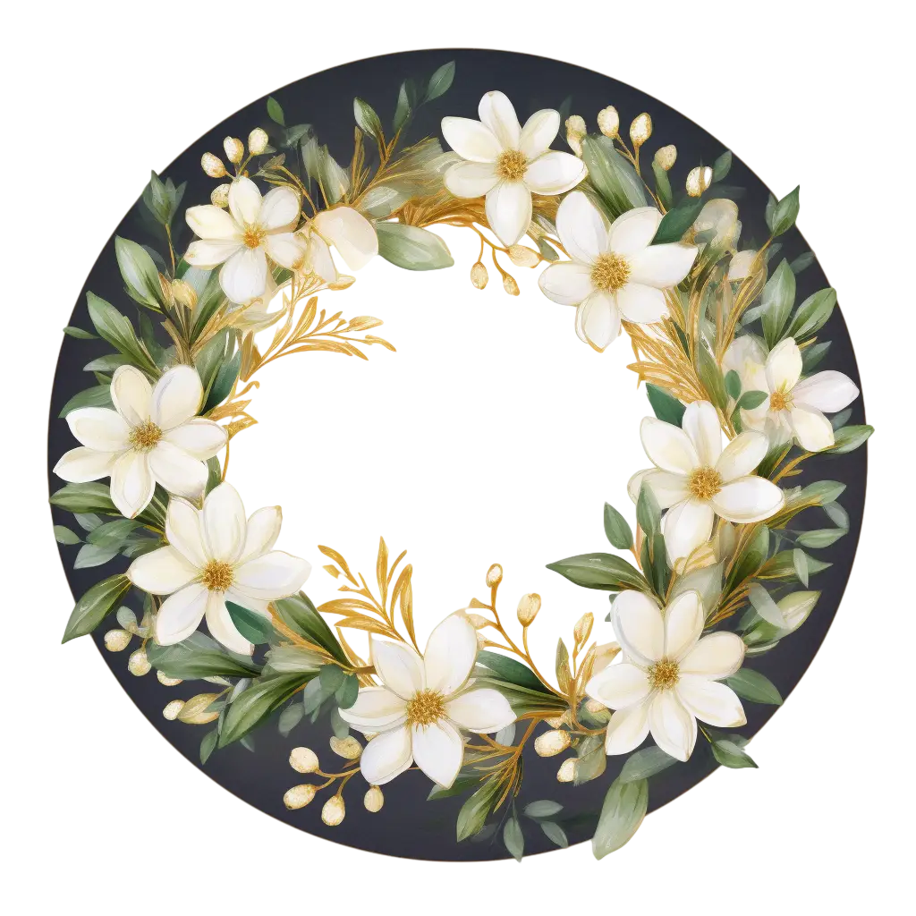 White Floral Wreath on Dark Background