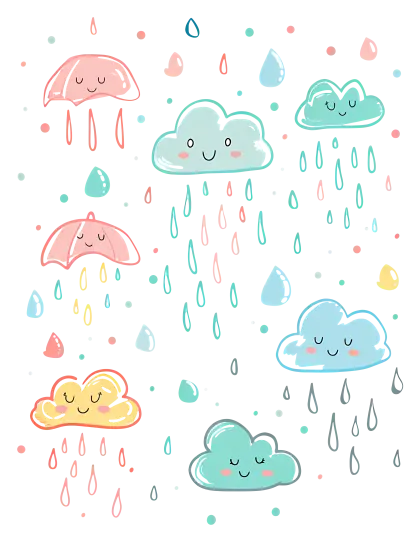 Cute Rain Clouds and Umbrellas Illustration