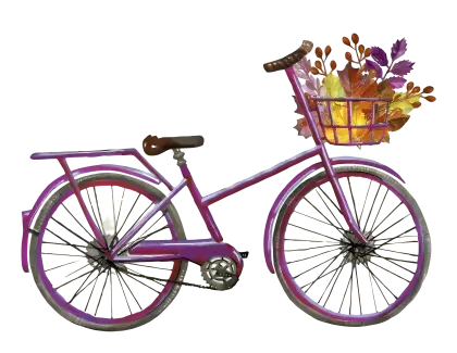 Purple Bicycle with Autumn Leaves in Basket