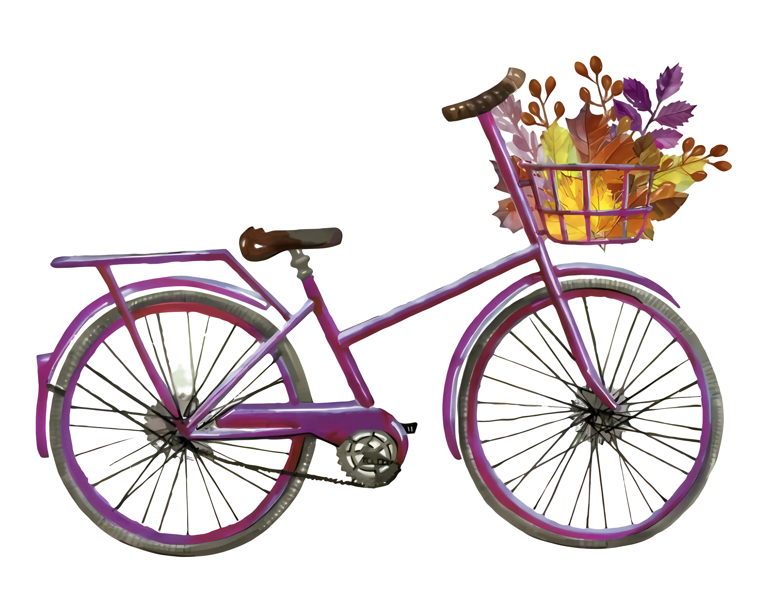 Purple Bicycle with Autumn Leaves in Basket