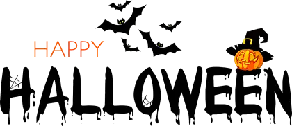 Happy Halloween Text with Bats and Pumpkin