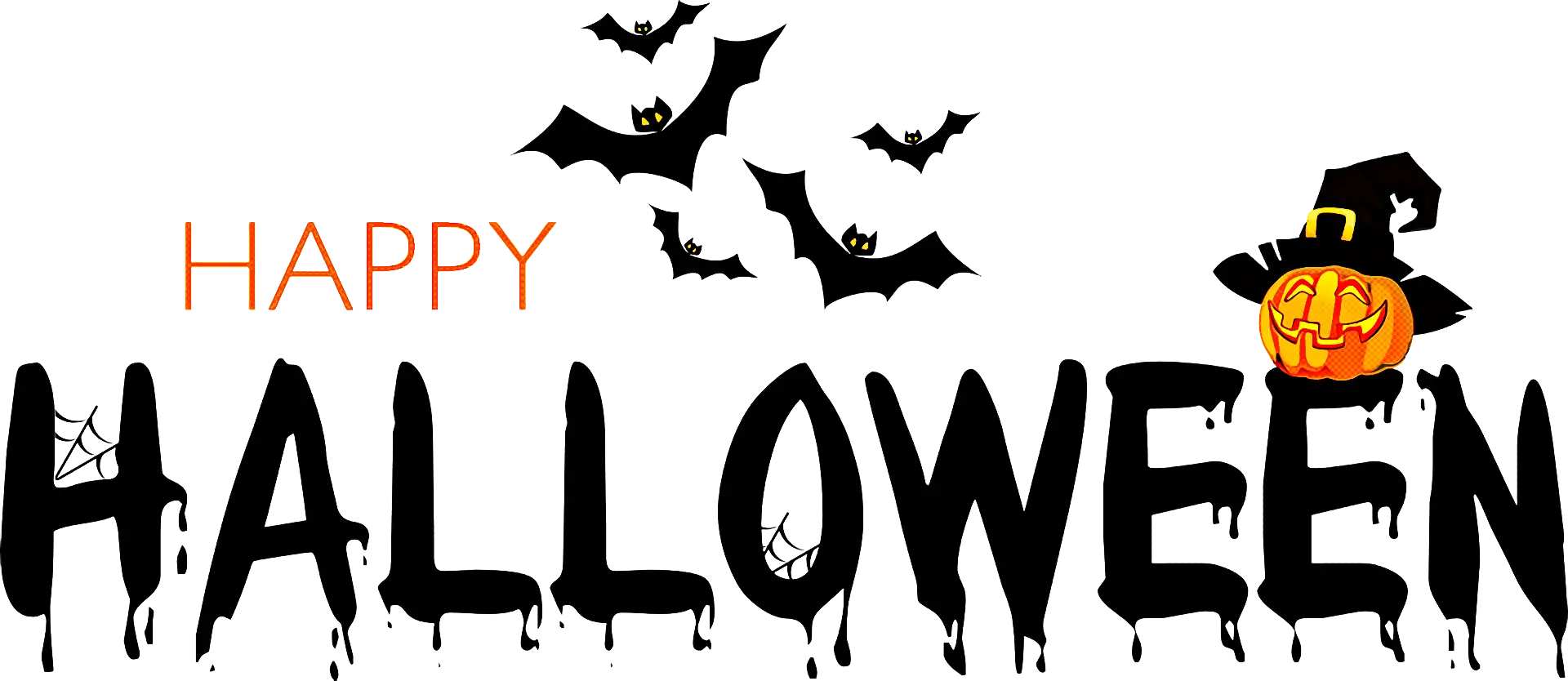 Happy Halloween Text with Bats and Pumpkin
