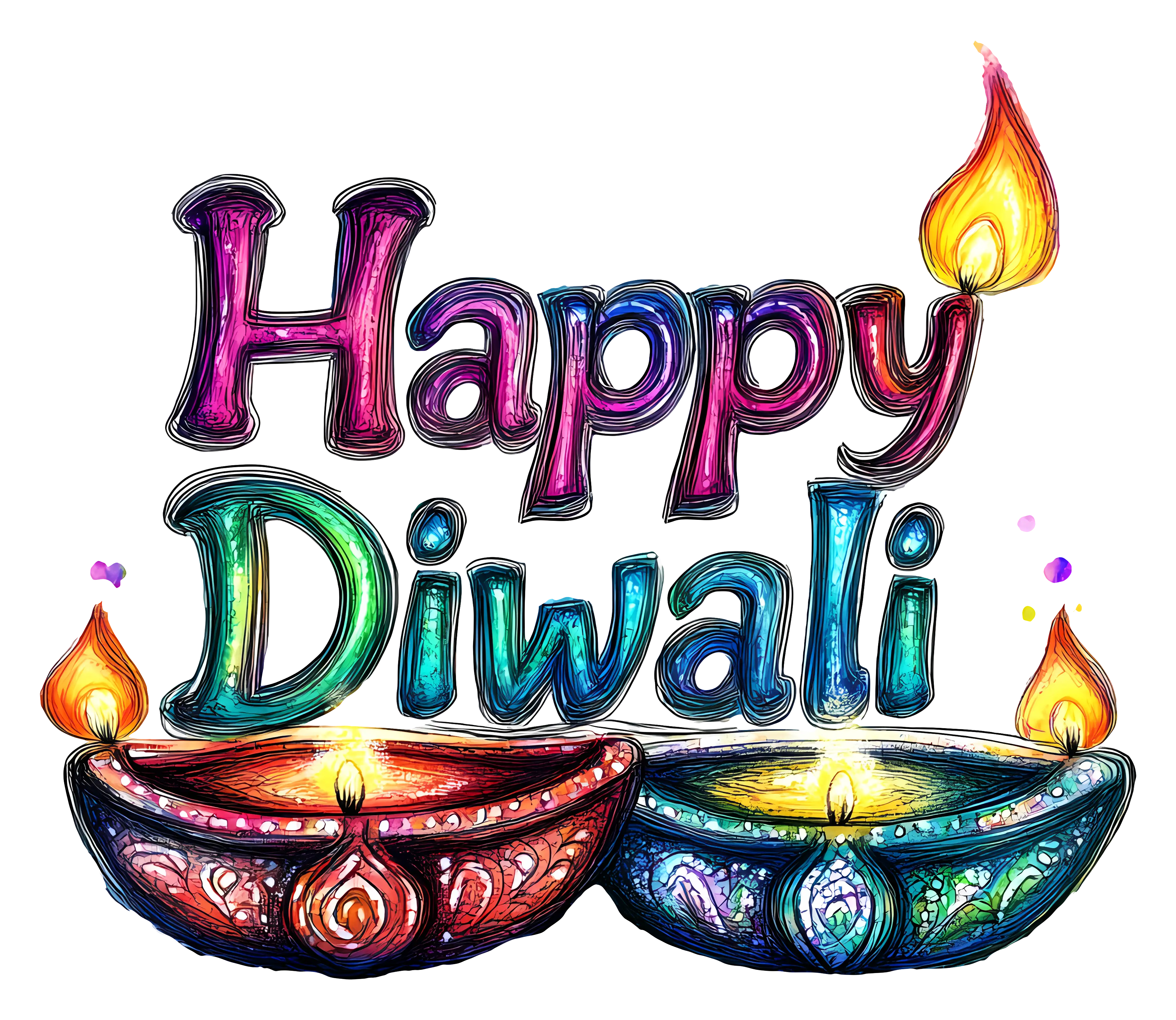 Happy Diwali Festival with Illuminated Lamps