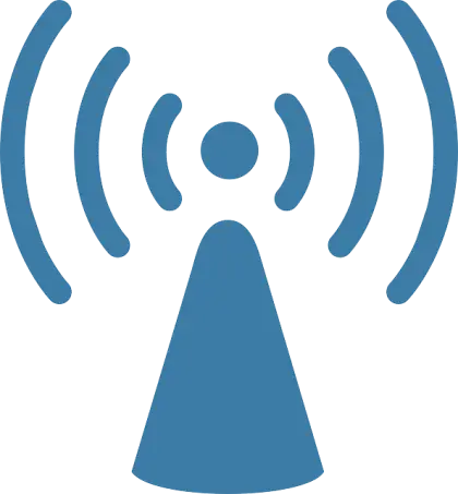 Blue Signal Tower Icon with Radio Waves
