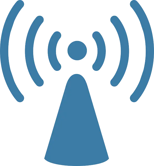 Blue Signal Tower Icon with Radio Waves