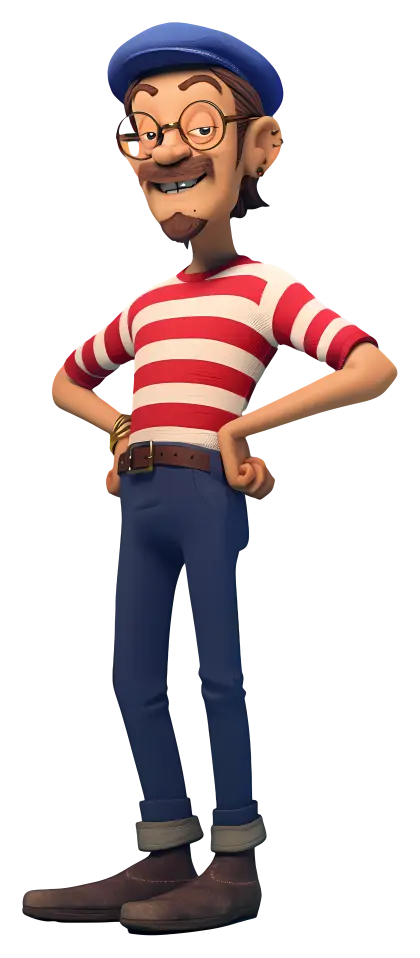 Man in Striped Shirt with Beret Illustration