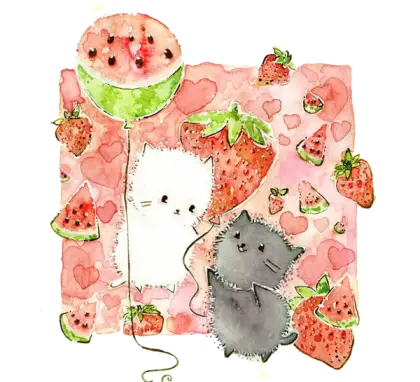 Cute Cats with Watermelon and Strawberries