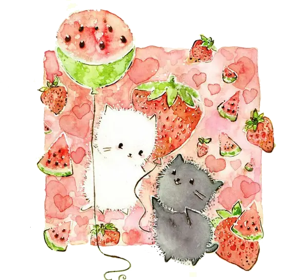 Cute Cats with Watermelon and Strawberries