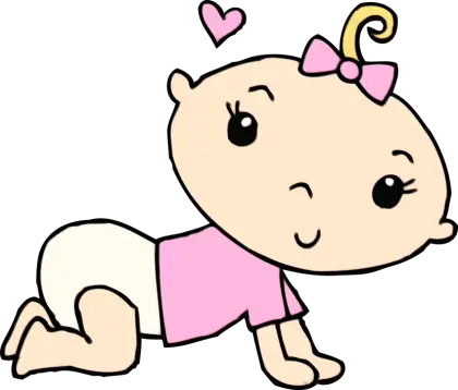 Crawling Baby Cartoon with Pink Bow