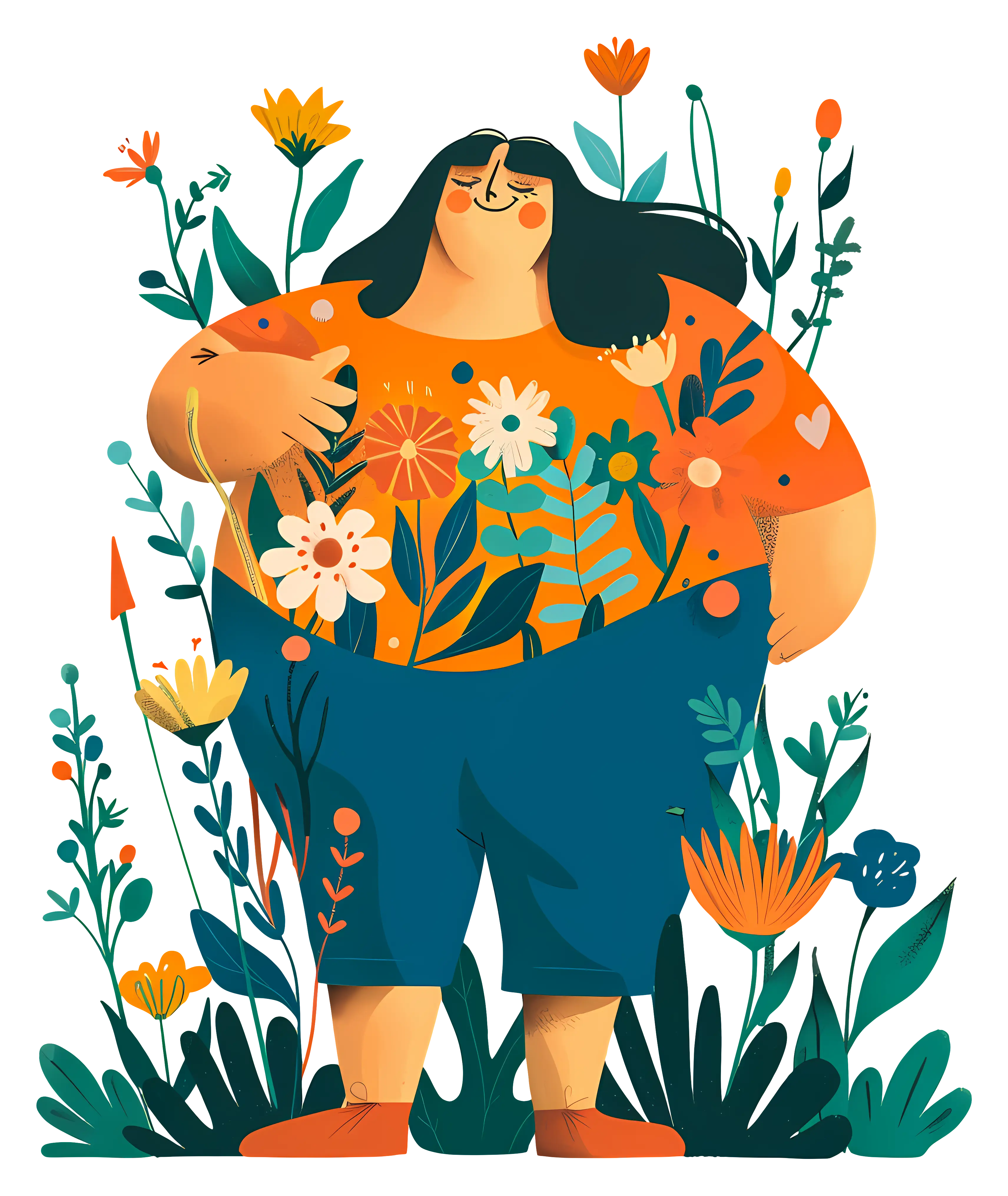 Woman Standing with Flowers