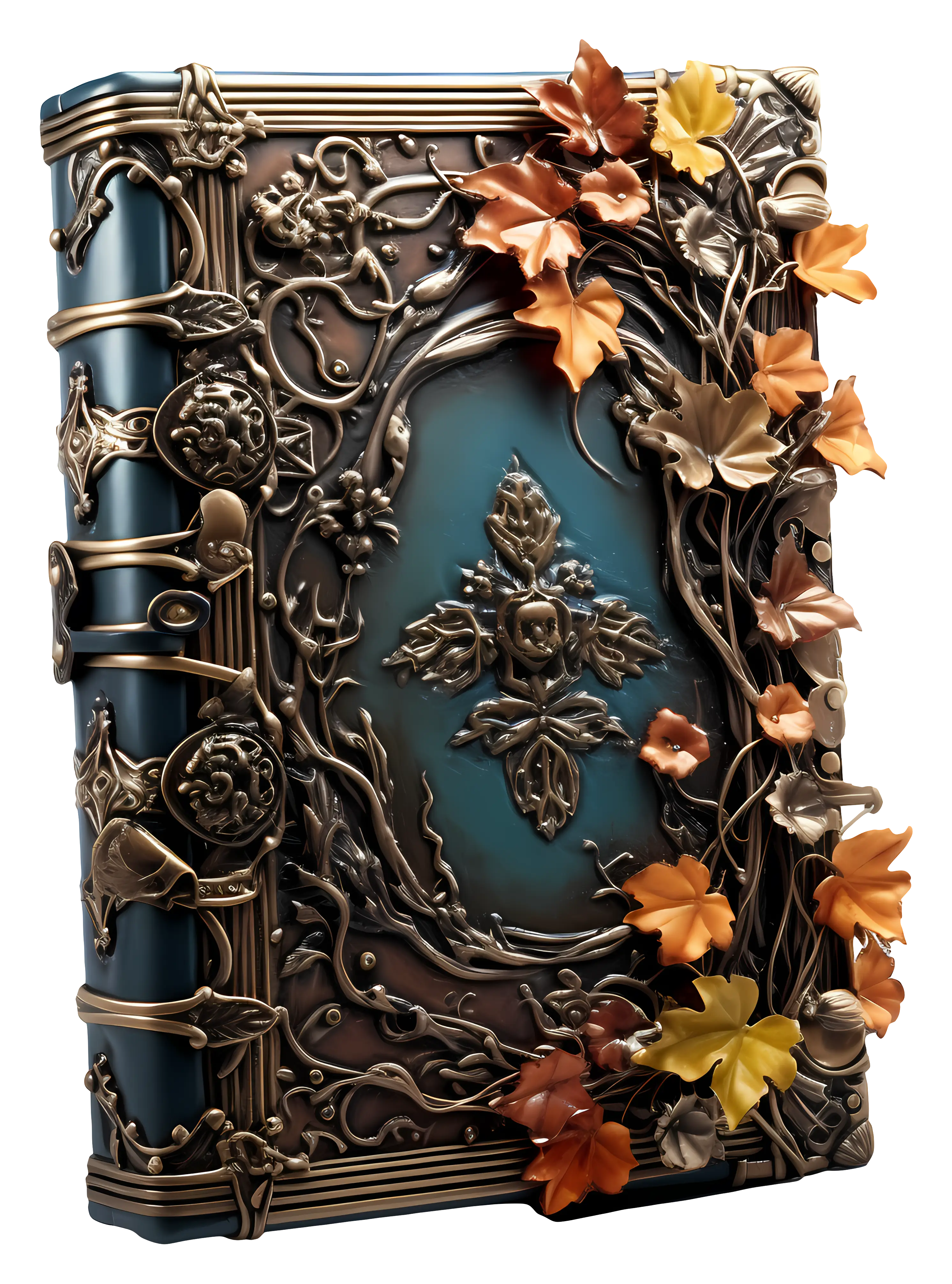 Ornate Decorative Book with Autumn Leaves