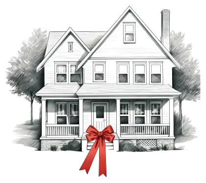 House Drawing with Red Bow Decoration