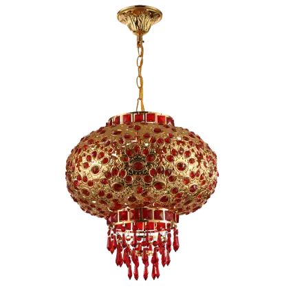 Ornate Gold and Red Chandelier