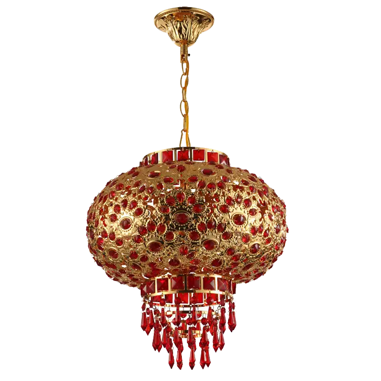 Ornate Gold and Red Chandelier