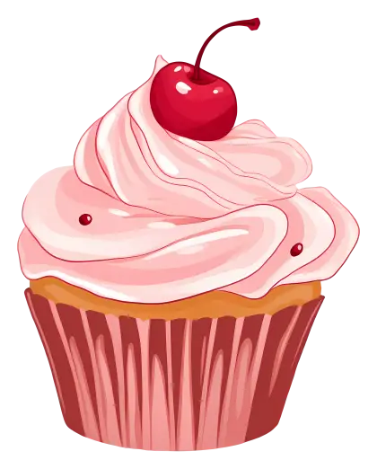 Pink Cherry Cupcake Illustration