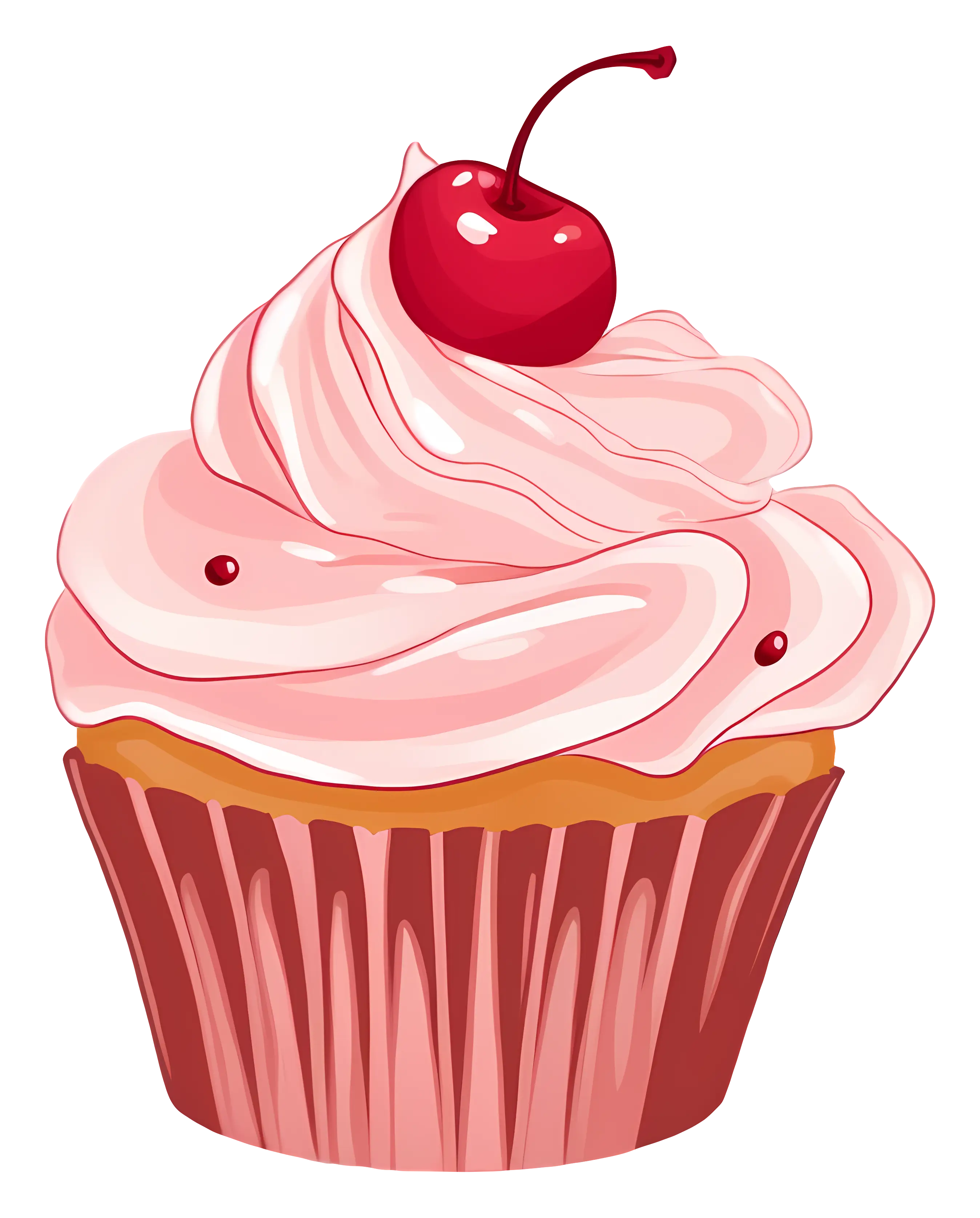 Pink Cherry Cupcake Illustration